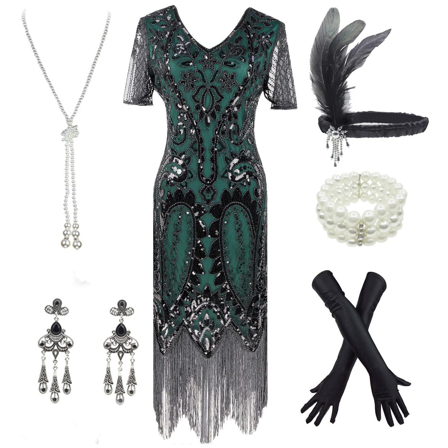 1493 Women's Roaring 20s V-Neck Gatsby Flapper Dresses
